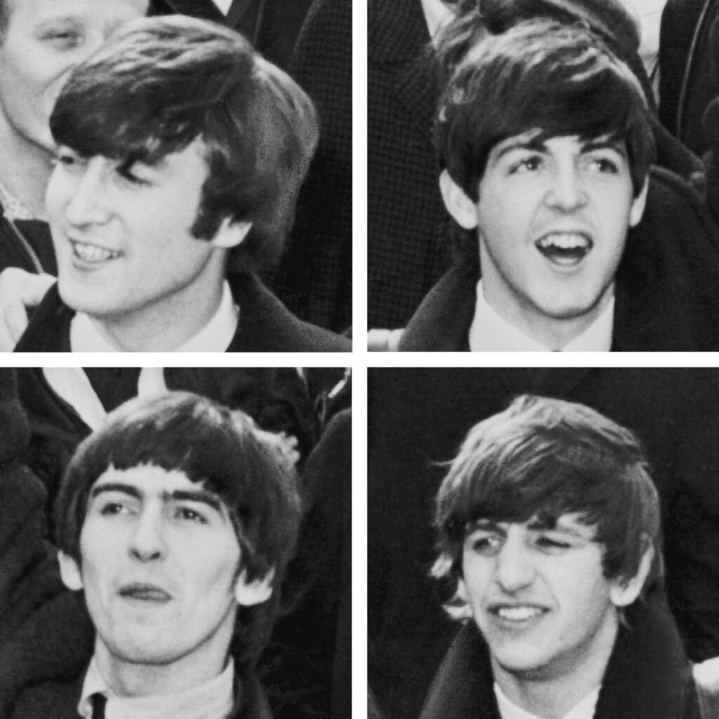 The Beatles members in 1964, Paul, John, Ringo and George