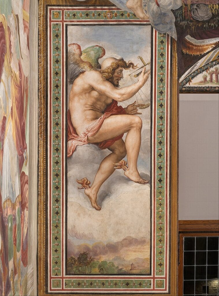Retrato de kairós, quien carece de cabellera en la parte de atrás, de esta manera siendo muy difícil de atrapar al perseguirle de espaldas.