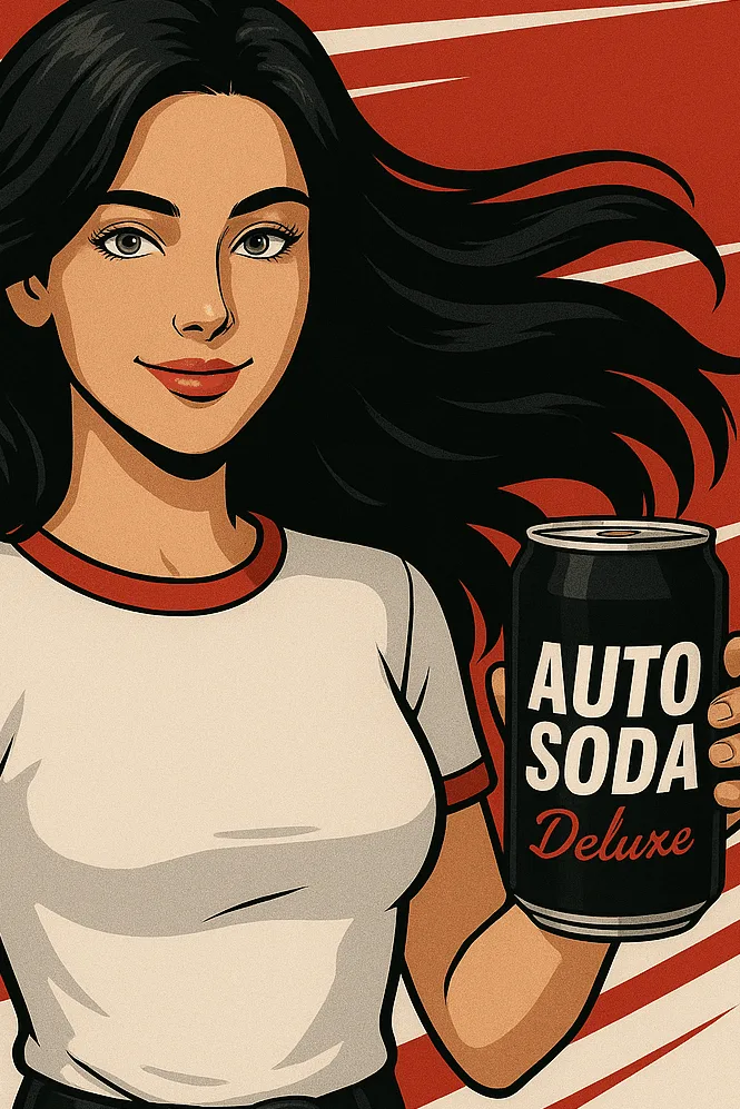 Chica sosteniendo un ejemplar de la marca AUTOSODA Deluxe