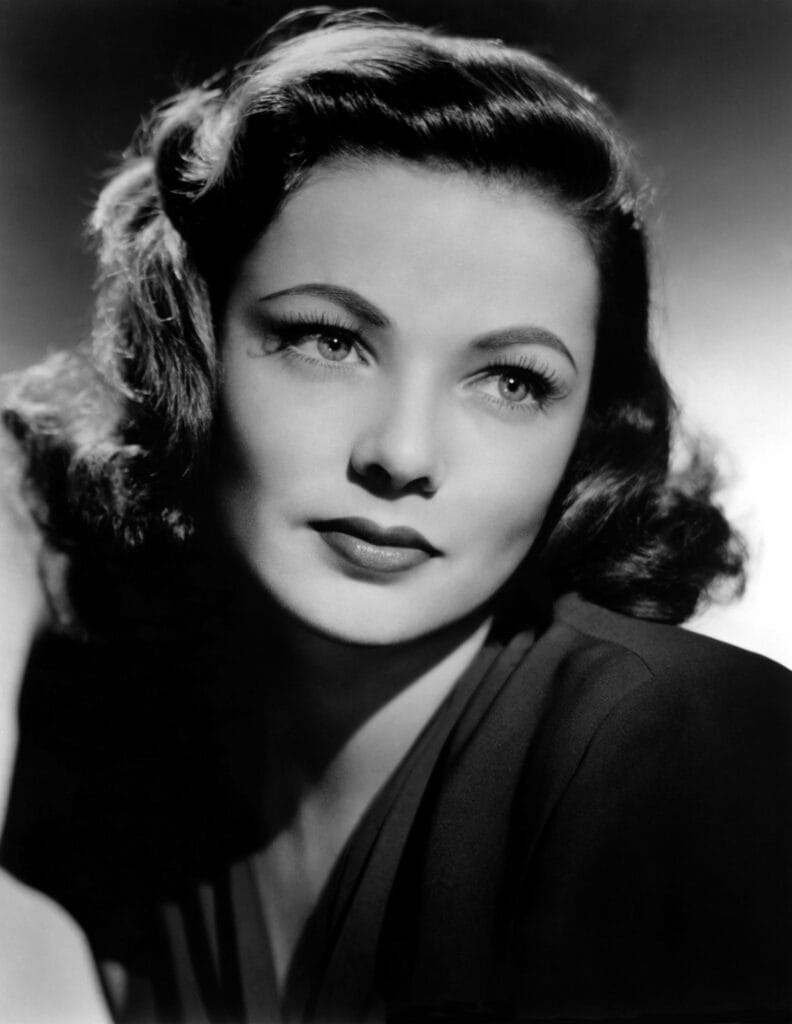 La estadounidense Gene Tierney en los años 1940s. Participó como actriz principal en películas de la era dorada de Hollywood.