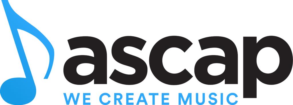 Logo de la entidad de gestión colectiva ASCAP, con lema que dice "WE CREATE MUSIC"