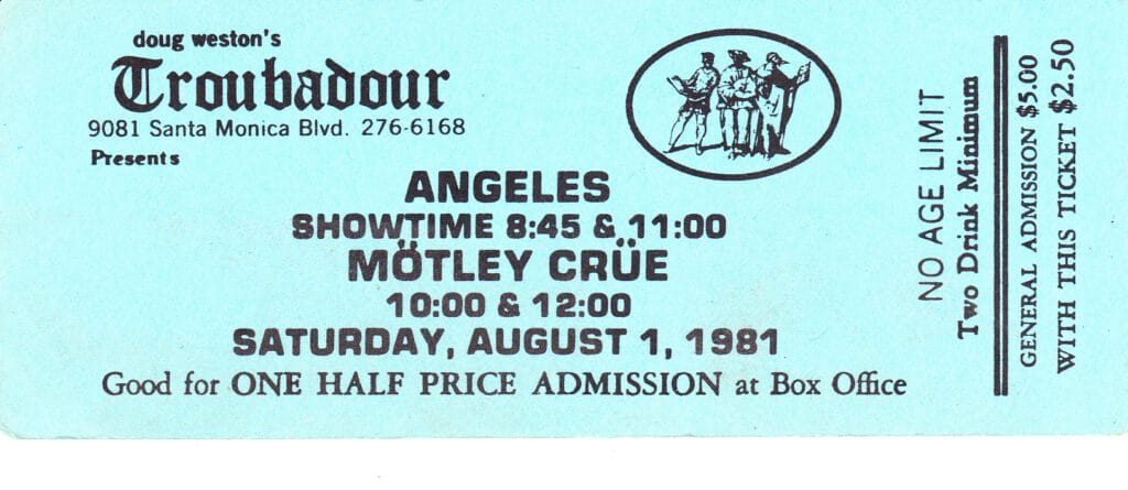 Ticket para ir a ver a Mötley Crüe en 1981