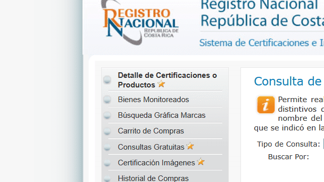 Captura de pantalla de la página de Consultas y Certificaciones del Registro Nacional