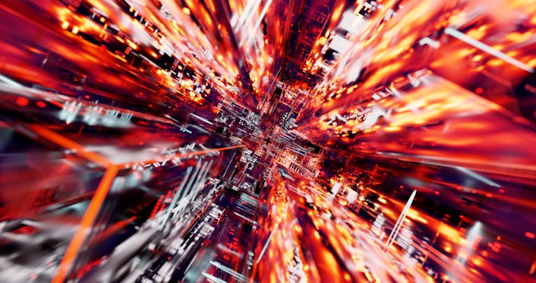 Imagen abstracta y artística referente a circuitos tecnológicos con colores anaranjados y rojos